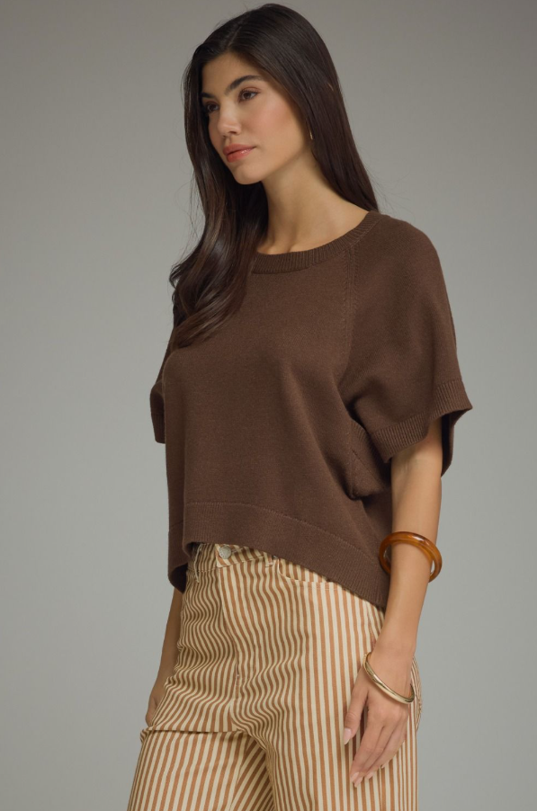 Ribbed Wide Sleeve Brown Sweater Sweaters in at Wrapsody