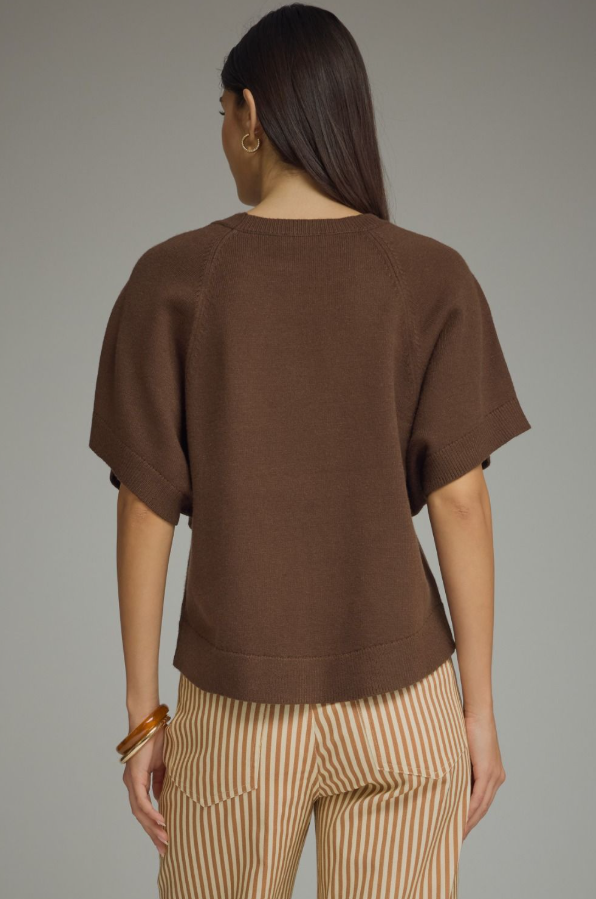 Ribbed Wide Sleeve Brown Sweater Sweaters in at Wrapsody