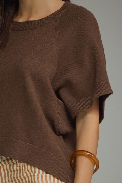 Ribbed Wide Sleeve Brown Sweater Sweaters in at Wrapsody