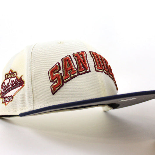 San Diego Padres 1969-1999 New Era 59Fifty Fitted Hat (Chrome White, OceanSide Blue Gray Under Brim)