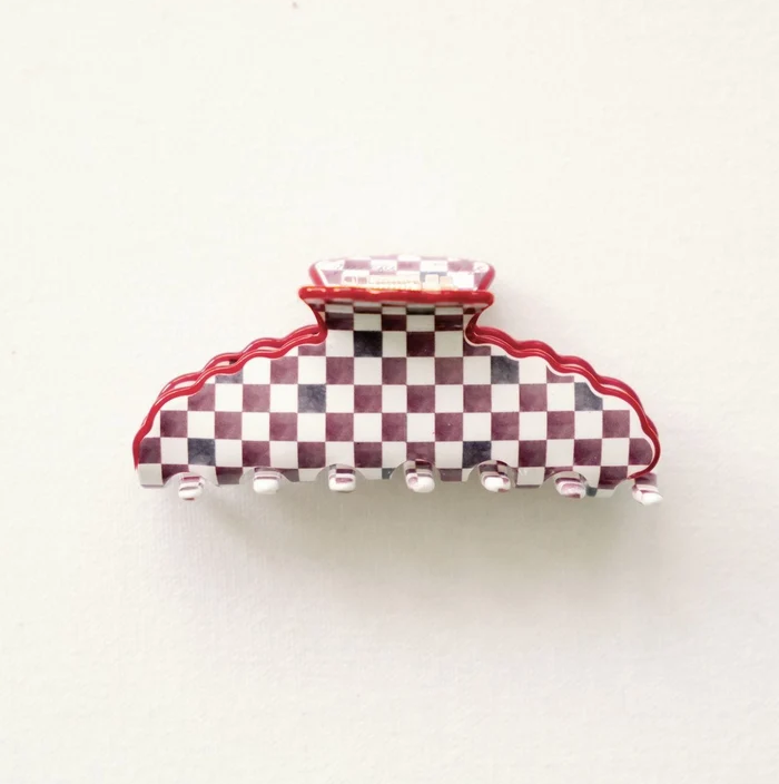 Scalloped Black & Red Claw Clip Hair Accessories in at Wrapsody