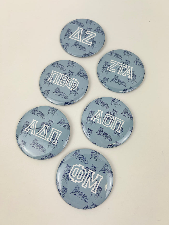 Sorority Blue Tiger Button Greek in at Wrapsody