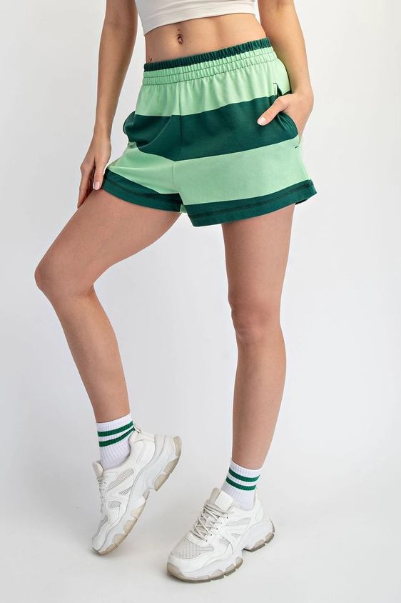 Striped Cotton Green/Mint Shorts Activewear in at Wrapsody