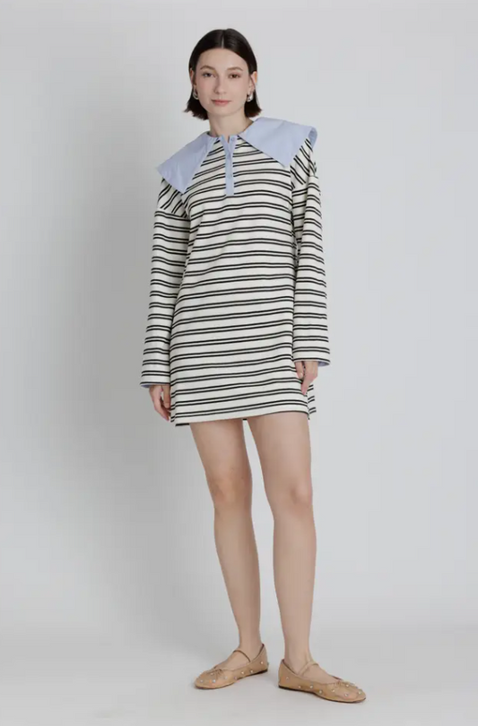 Striped Mini Dress with Oversized Collar Dresses in XS at Wrapsody