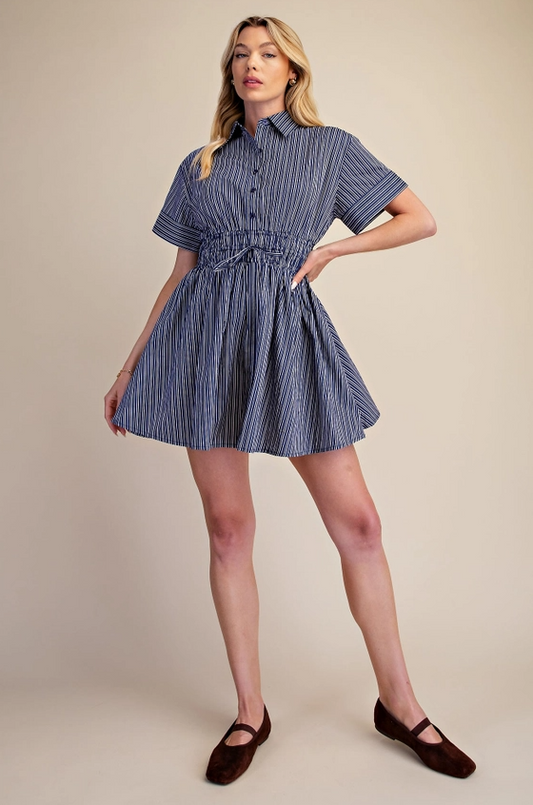 Striped Navy Mini Dress Dresses in S at Wrapsody