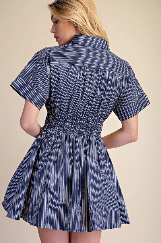 Striped Navy Mini Dress Dresses in at Wrapsody
