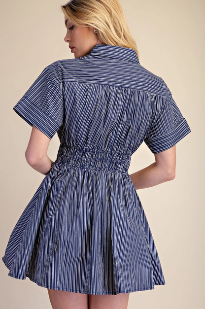 Striped Navy Mini Dress Dresses in at Wrapsody