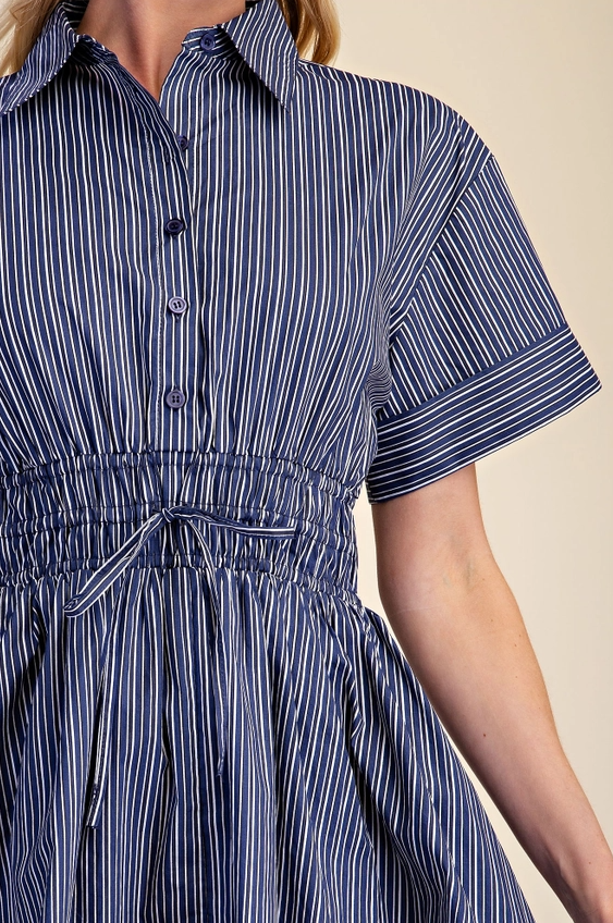 Striped Navy Mini Dress Dresses in at Wrapsody