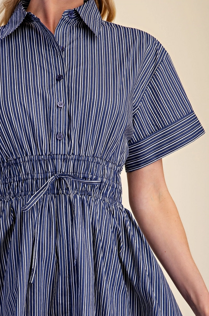 Striped Navy Mini Dress Dresses in at Wrapsody