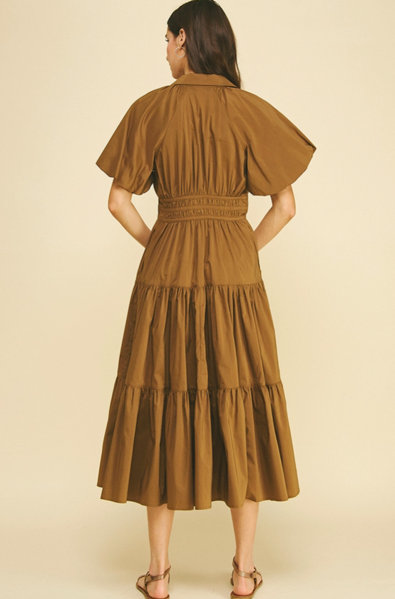 Tiered Button-Down Midi Dress Dresses in at Wrapsody