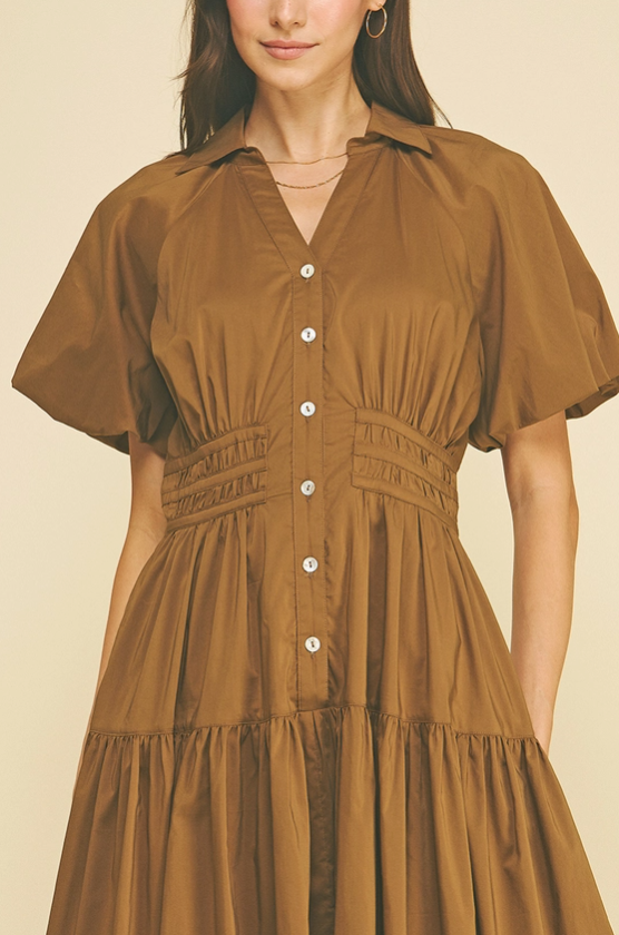 Tiered Button-Down Midi Dress Dresses in at Wrapsody