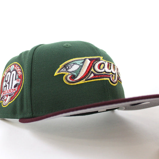 Toronto Blue Jays 30th Season New Era 59Fifty Fitted Hat (Glow in the Dark Pine Green Maroon Gray Under Brim)