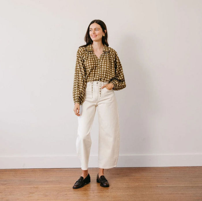 Willa Painted Gingham Blouse Tops in S at Wrapsody