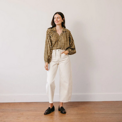 Willa Painted Gingham Blouse Tops in S at Wrapsody