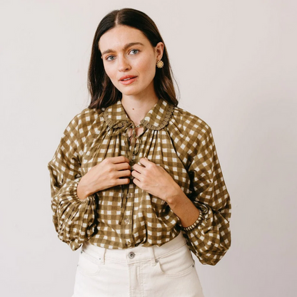 Willa Painted Gingham Blouse Tops in at Wrapsody
