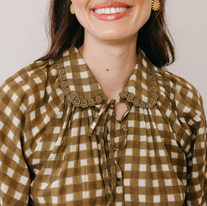 Willa Painted Gingham Blouse Tops in at Wrapsody