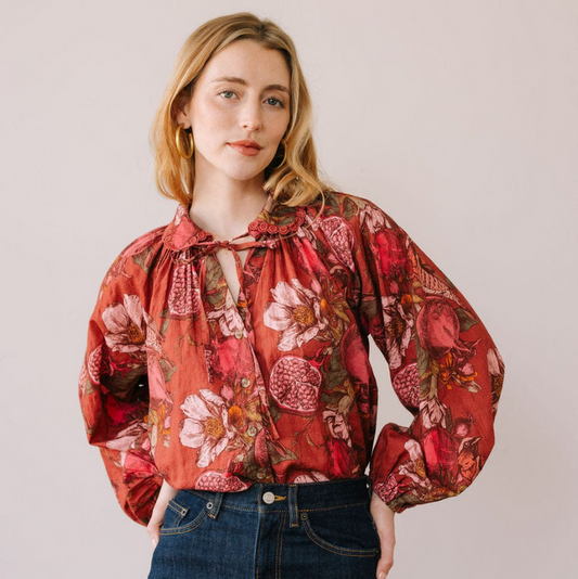Willa Pomegranate Floral Blouse Tops in S at Wrapsody